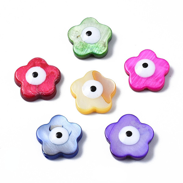 

PandaHall Natural Freshwater Shell Beads, with Enamel, Dyed, Flower with Evil Eye, Mixed Color, 12~13x12~13x3mm, Hole: 0.8mm Freshwater..., Multicolor