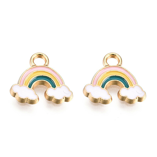 

PandaHall Light Gold Plated Alloy Charms, with Enamel, Rainbow, Colorful, 11x12x1.5mm, Hole: 2mm Alloy+Enamel Rainbow