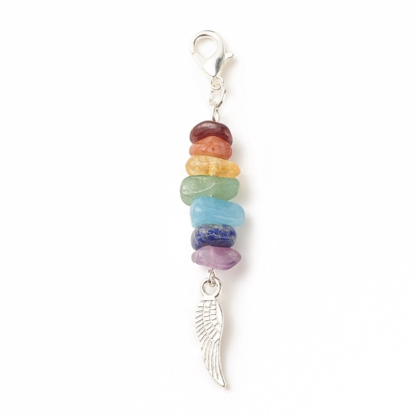 

PandaHall Chakra Theme Natural Gemstone Pendant Decorations, with Alloy Lobster Claw Clasps, Wing Pendant, 5.85cm Mixed Stone Others
