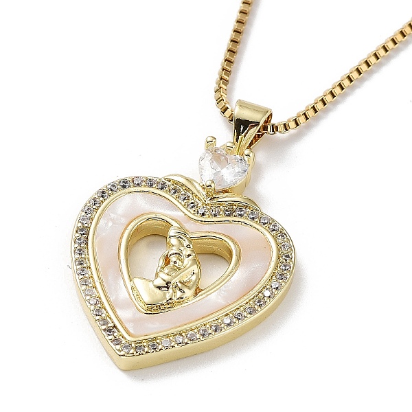 

PandaHall Mother's Day Brass Micro Pave Clear Cubic Zirconia Pendant Necklaces, Shell Necklace with Golden 304 Stainless Steel Chains, Heart..., Orange