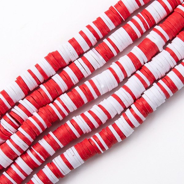 PandaHall Handmade Polymer Clay Beads Strands, for DIY Jewelry Crafts Supplies, Heishi Beads, Disc/Flat Round, Red, 6x0.5~1mm, Hole: 1.8mm...