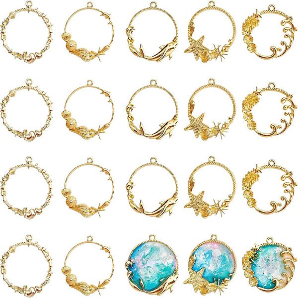 

PandaHall Olycraft Rack Plating Alloy Open Back Bezel Pendants, For DIY UV Resin, Epoxy Resin, Pressed Flower Jewelry, Flat Round, Ocean...