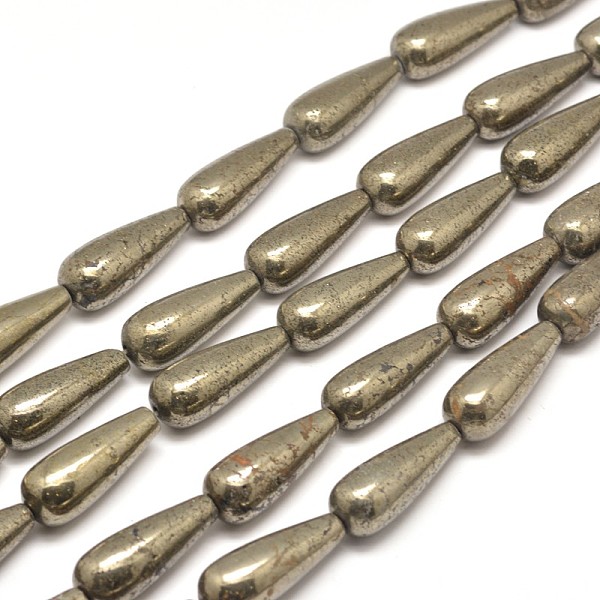 

PandaHall Teardrop Natural Pyrite Beads Strands, 30x12mm, Hole: 1mm, about 13pcs/strand, 15.7 inch Pyrite Teardrop Yellow