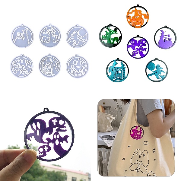 

PandaHall Halloween Witch/Pumpkin/Ghost DIY Food Grade Silicone Pendant Molds, Resin Casting Molds, for UV Resin, Epoxy Resin Craft Making..., White