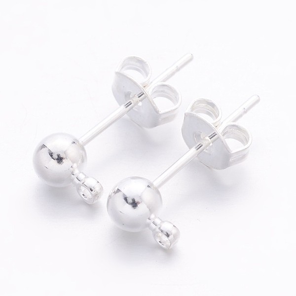 

PandaHall Silver Color Plated Brass Post Earring Findings, with Loop, Nickel Free, 15x6mm, Hole: 1mm, Ball: 4mm, Pin: 0.8mm Brass Round