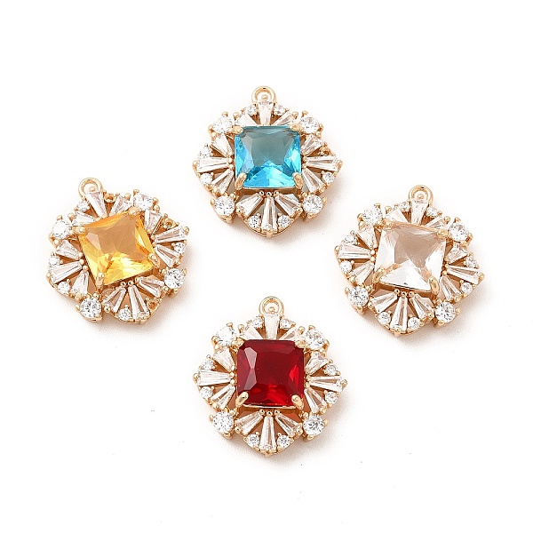 

PandaHall Brass with K9 Glass Pendants, Golden Rhombus Charms, Mixed Color, 21x18.5x7mm, Hole: 1.4mm K9 Glass Rhombus Multicolor