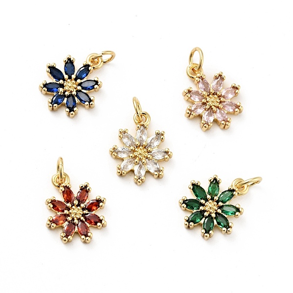 

PandaHall Rack Plating Brass Micro Pave Cubic Zirconia Charms, Long-Lasting Plated, Lead Free & Cadmium Free, Real 18K Gold Plated, Flower..., Multicolor