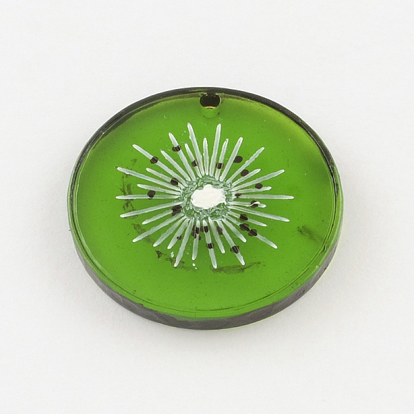 

PandaHall Resin Fruit Pendants, Kiwi/Flat Round, Green, 29x3mm, Hole: 2mm Resin Fruit Green