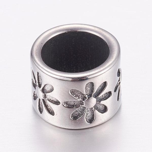 

PandaHall 304 Stainless Steel Beads, Column with Flower, Antique Silver, 11x8.5mm, Hole: 8mm 304 Stainless Steel Column