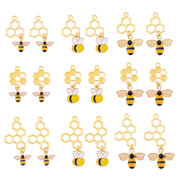 

PandaHall FINGERINSPIRE 18 Pcs 9 Styles Alloy Enamel Bee Charms Honeycomb Bee Enamel Charms Rhinestone Bee Pendant Charms Cute Honeybee..., Multicolor