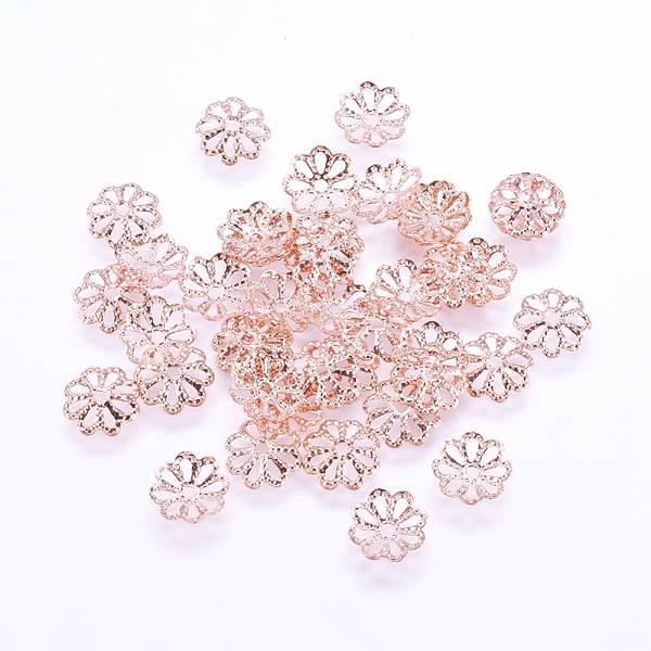 

PandaHall Long-Lasting Plated Brass Fancy Bead Caps, Multi-Petal, Real Rose Gold Plated, Flower, Rose Gold, 8x1mm, Hole: 1mm Brass