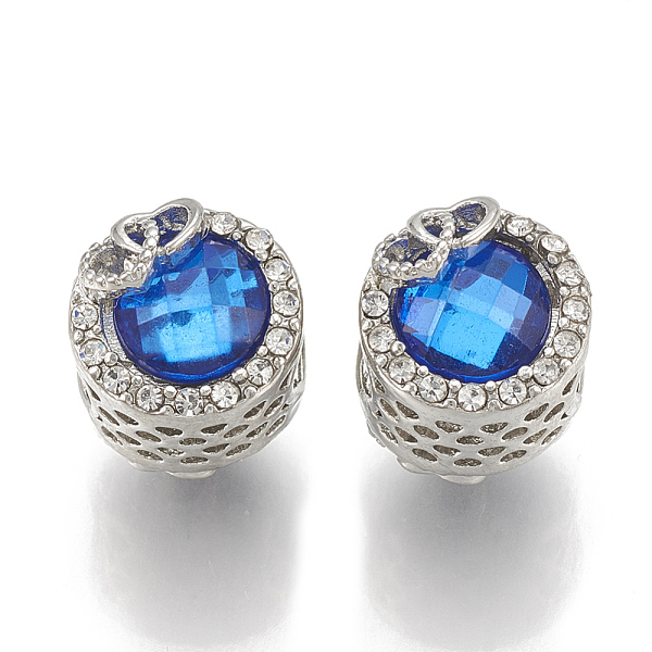 

PandaHall Alloy Rhinestone Beads, Hollow, Large Hole Beads, Flat Round with Heart to Heart, Platinum, Sapphire, 12x16mm, Hole: 5.5mm..., Blue