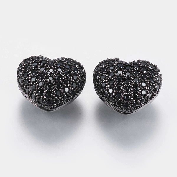 

PandaHall Brass Micro Pave Cubic Zirconia Beads, Hollow Heart, Black, Gunmetal, 11.5x14x8mm, Hole: 2mm Brass+Cubic Zirconia Heart Black