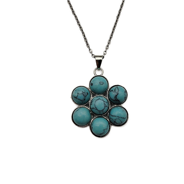 

PandaHall Natural Turquoise Flower Pendant Necklace Natural Turquoise