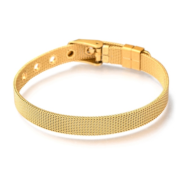 

PandaHall 304 Stainless Steel Watch Bands, Watch Belt Fit Slide Charms, Golden Plated, 8-1/2 inch(21.5cm), 8mm Stainless Steel
