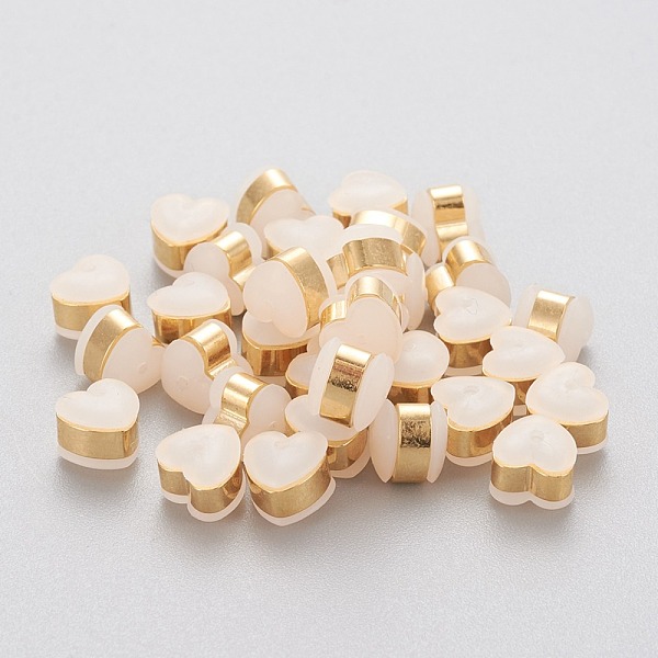 

PandaHall Eco-Friendly Plastic Ear Nuts, Earring Backs, with 304 Stainless Steel Findings, Heart, White, Golden, 5.5x6x5~5.5mm, Hole...