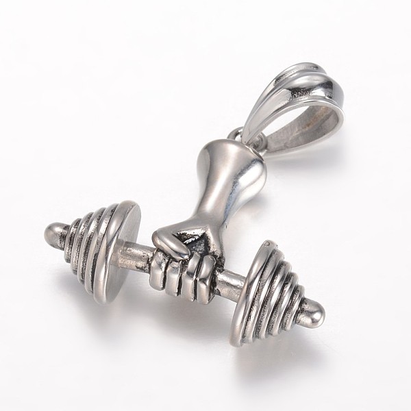 

PandaHall 304 Stainless Steel Pendants, Weightlifting, Dumbbell, Gym Charms, Antique Silver, 35x40.5x16mm, Hole: 12x8mm 304 Stainless Steel...