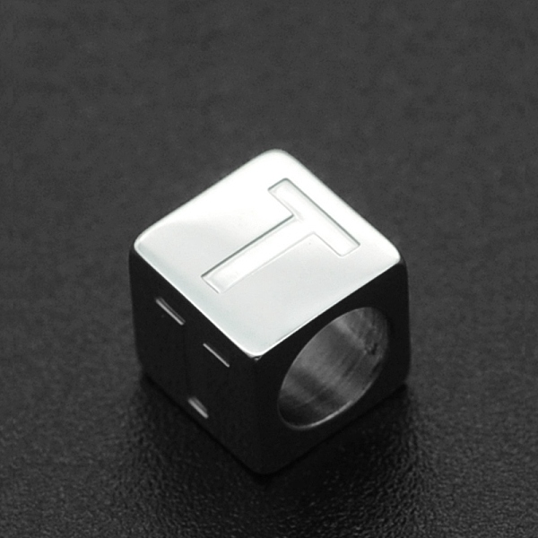 

PandaHall 201 Stainless Steel European Beads, Large Hole Beads, Horizontal Hole, Cube, Stainless Steel Color, Letter.T, 7x7x7mm, Hole: 5mm...