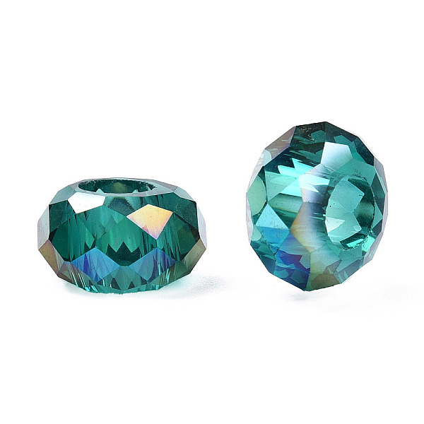 

PandaHall Glass European Beads, Large Hole Beads, No Metal Core, AB Color Plated, Faceted Rondelle, Light Sea Green, 14x8mm, Hole: 5mm Glass...
