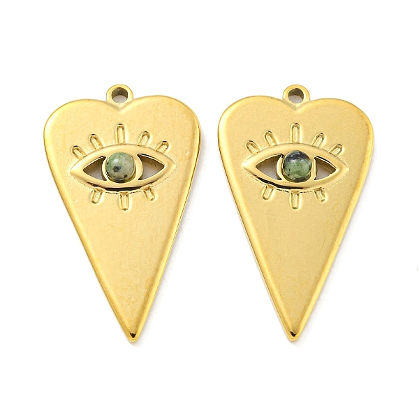

PandaHall Natural African Turquoise(Jasper) Heart Eye Pendants, Vacuum Plating 304 Stainless Steel Charms, Real 18K Gold Plated, 27x16x3.5mm...