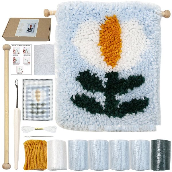 

PandaHall Polycotton Latch Hook Flower Pattern Tapestry Kit, DIY Tapestry Crochet Yarn Kits, Including Instructions, Fabric, Yarn, Wood...