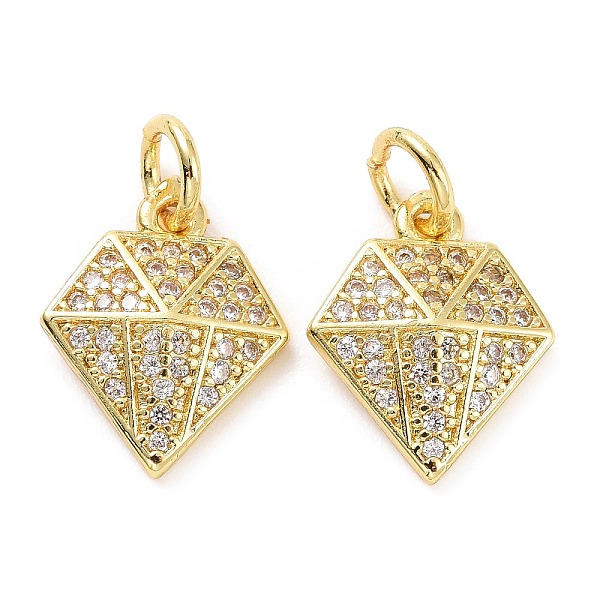 

PandaHall Brass Micro Pave Cubic Zirconia Charms, with Jump Rings, Diamond, Light Gold, 13x10.5x2.5mm, 10pcs/box Brass+Cubic Zirconia..., Clear