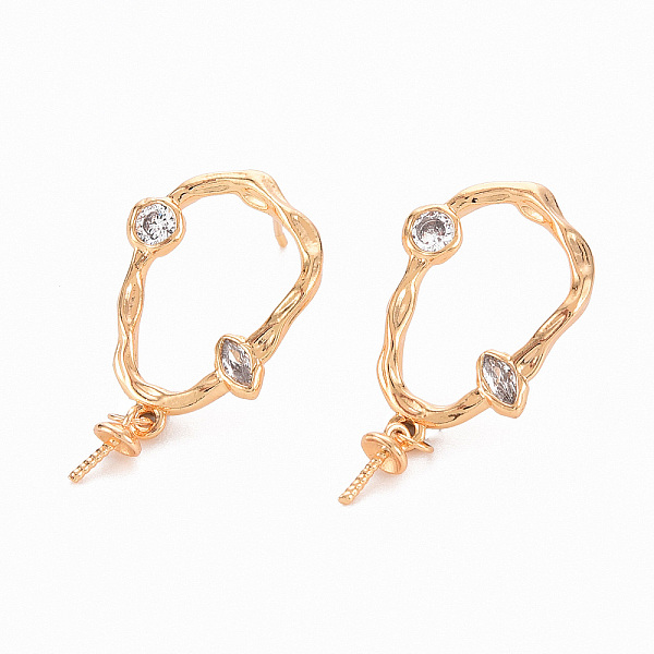 

PandaHall Brass Micro Pave Clear Cubic Zirconia Earring Findings, for Half Drilled Beads, Nickel Free, Oval, Real 18K Gold Plated...