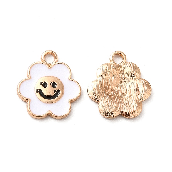 

PandaHall Rack Plating Alloy Enamel Pendants, Sunflower with Smiling Face Charm, Light Gold, White, 16.5x14x1.5mm, Hole: 2mm Alloy+Enamel...