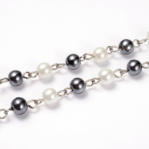 

PandaHall Glass Pearl Round Beads Chains for Necklaces Bracelets Making, with Platinum Iron Eye Pin, Unwelded, Gray, 39.3 inch, Bead: 6mm...