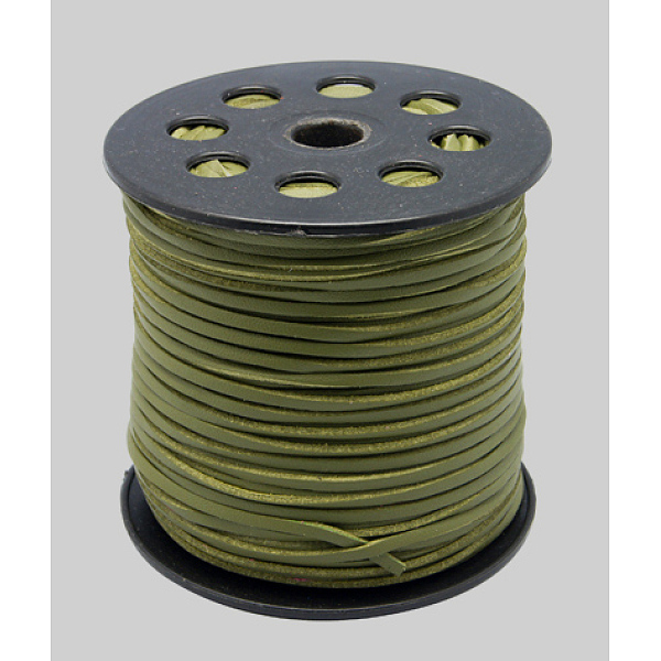 

PandaHall Korean Faux Suede Cord, Faux Suede Lace, with PU Leather, Olive, 3x1.5mm, about 100yards/roll(300 feet/roll) Faux Suede Green