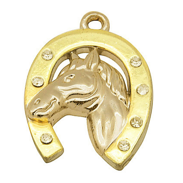 

PandaHall Alloy Rhinestone Pendants, Horse Head, Crystal, Golden, 25x18x3mm, Hole: 1.9mm Alloy+Rhinestone Horse Clear