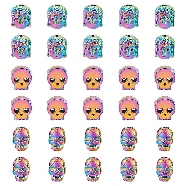

PandaHall 30 Pcs 3 Styles Alloy Skull Beads, Rainbow Color European Beads Large Hole Skull Head Beads Skull Spacer Beads for Halloween...