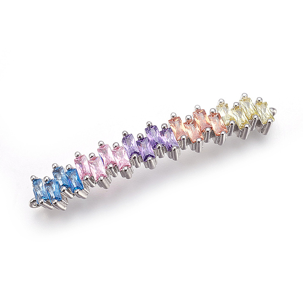 

PandaHall Brass Micro Pave Cubic Zirconia Links, Rectangle, Colorful, Platinum, 42.5x7x3.5mm, Hole: 0.8mm Brass+Cubic Zirconia Rectangle