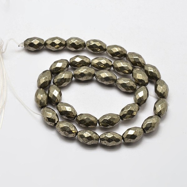 

PandaHall Natural Pyrite Barrel Beads Strands, Faceted, 12x8mm, Hole: 1mm, about 32pcs/strand, 15.7 inch Pyrite Barrel