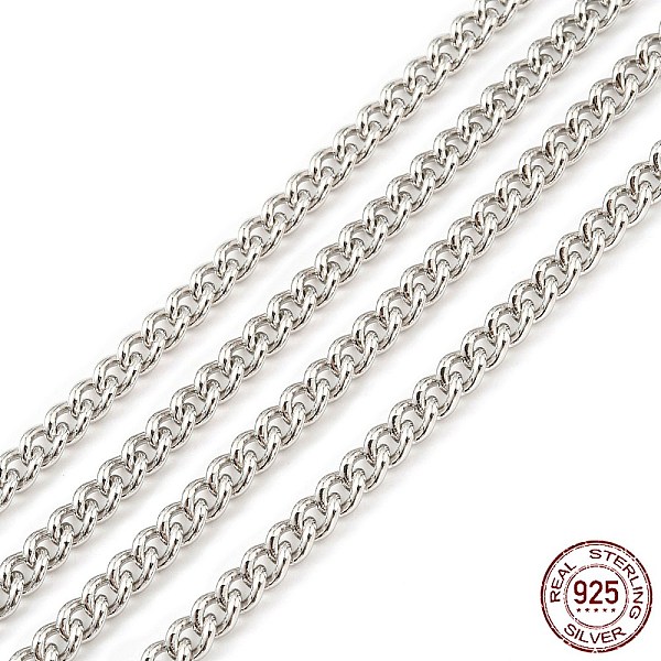 

PandaHall Rhodium Plated 925 Sterling Silver Curb Chains, Unwelded, Platinum, 4x3x1mm, about 8.20 Feet(2.5m)/strand Sterling Silver