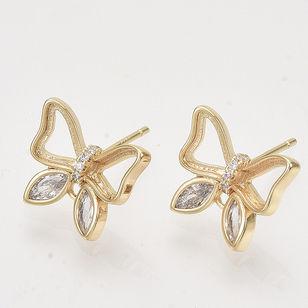 

PandaHall Brass Micro Pave Clear Cubic Zirconia Stud Earring Findings, with Loop, Nickel Free, Butterfly, Real 18K Gold Plated, 11.5x13.5mm...