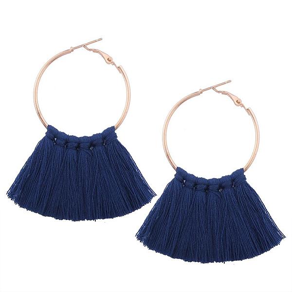 PandaHall Alloy Hoop Earrings, with Tassel, MarineBlue, 65x55mm Alloy Blue PandaHall Alloy Hoop Earrings, with Tassel, MarineBlue, 65x55mm Alloy Blue