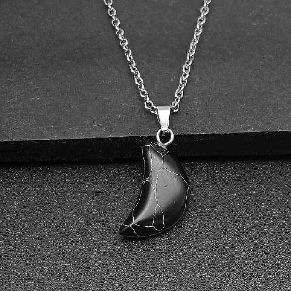

PandaHall Moon Natural Turquoise Pendant Necklaces, with Platinum Alloy Cable Chains, 19.69 inch(50cm) Natural Turquoise Moon