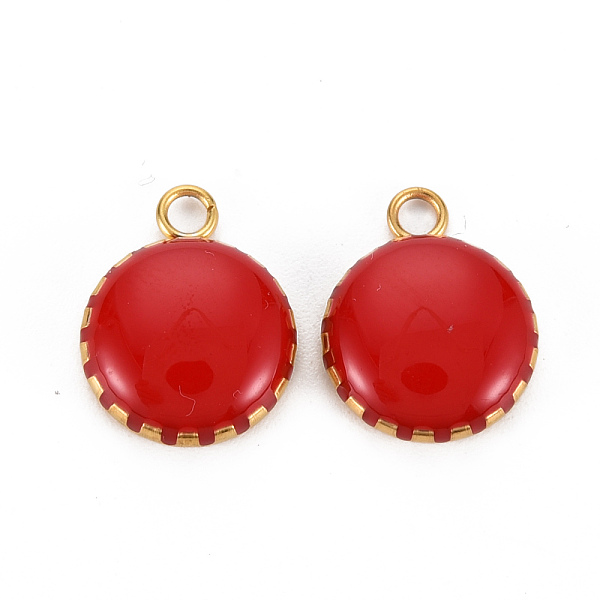 

PandaHall 304 Stainless Steel Enamel Charms, Ion Plating(IP), Golden, Flat Round, FireBrick, 13.5x10.5x3mm, Hole: 1.6mm Stainless..., Red