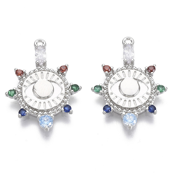 

PandaHall Brass Micro Pave Cubic Zirconia Pendants, Nickel Free, Flower, with Smile Face, Colorful, Real Platinum Plated, 23x17x2.5mm, Hole...