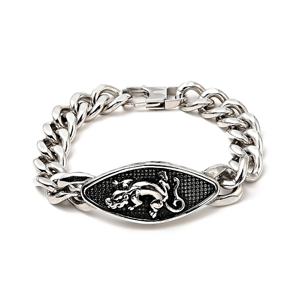 

PandaHall 304 Stainless Steel Rhombus with Leopard Link Bracelet with Curb Chains for Men Women, Stainless Steel Color, 8-5/8 inch(22cm) 304...