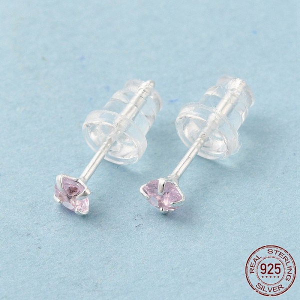 

PandaHall Cubic Zirconia Diamond Stud Earrings, 925 Sterling Silver Jewelry for Women, Silver, 13x3mm, Pin: 0.8mm Sterling Silver Pink