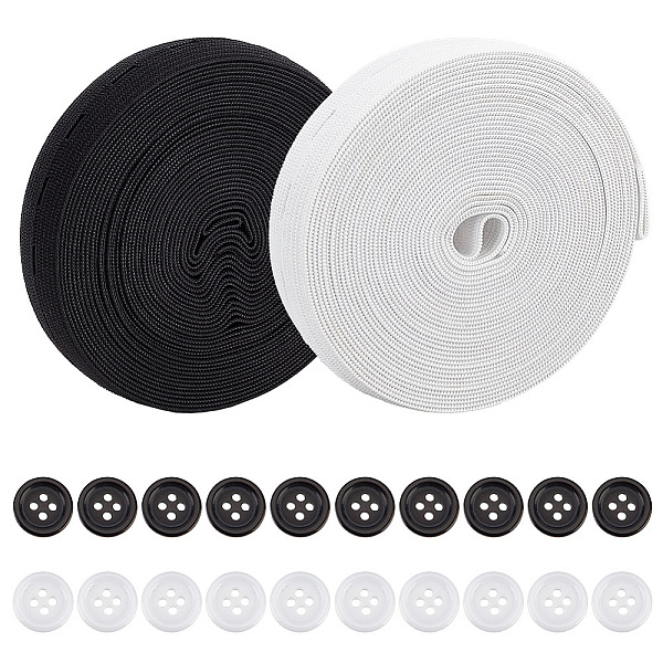 

PandaHall 2 Rolls Elastic Bands Spool, Buttonhole Elastic Spool Buttonhole Knit Stretch Elastic Bands with 20 Pcs Resin Buttons for Sewing..., Multicolor