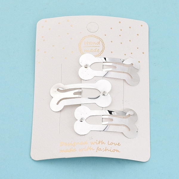 

PandaHall Dog Bone Shape Iron Snap Hair Clip Findings, DIY Hair Accessories Making, Platinum, 20x39.5x3mm, 3pcs/card Iron