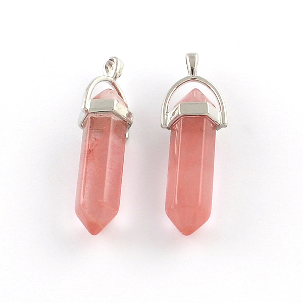 

PandaHall Cherry Quartz Glass Stone Pendants with Alloy Findings, Platinum, 40~42x13.5x10mm, Hole: 2mm Cherry Quartz Glass Others