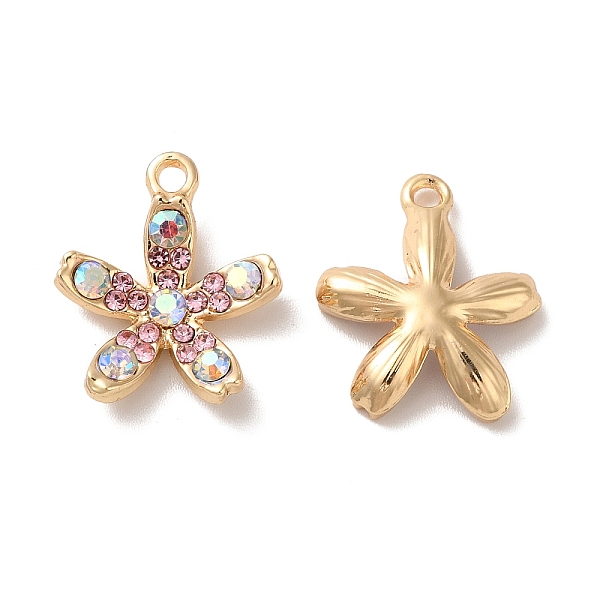

PandaHall Rack Plating Alloy Pandants, with Glass, Nickel Free, Flower Charms, Golden, 19x16x4.5mm, Hole: 1.8mm Alloy+Glass Flower Pink
