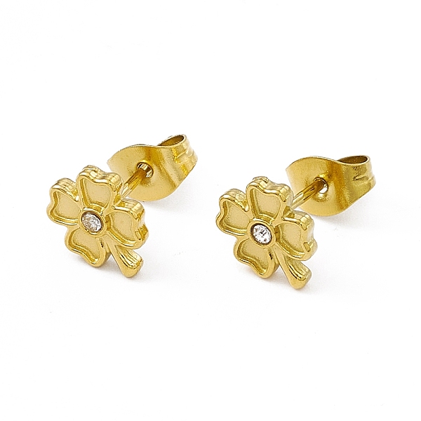

PandaHall Rhinestone Clover Stud Earrings, Golden 304 Stainless Steel Jewelry for Women, Crystal, 8.5x7mm, Pin: 0.8mm Rhinestone Clover..., Clear