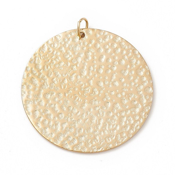 

PandaHall Ion Plating(IP) 304 Stainless Steel Pendants, with Jump Ring, Textured, Flat Round, Real 14K Gold Plated, 35x1mm, Hole: 4mm 304...
