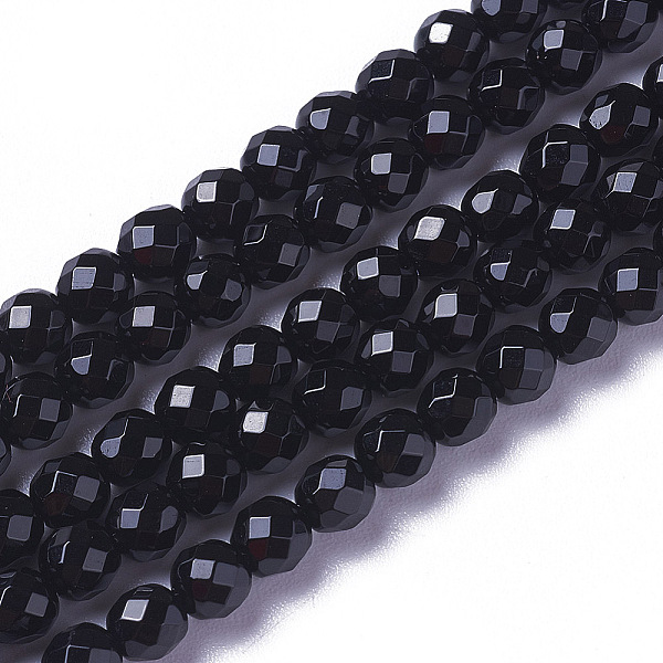 

PandaHall Natural Black Onyx Beads Strands, Faceted, Round, 3.5~4x4mm, Hole: 0.4mm, about 98~105pcs/strand, 15.9~16.6 inch(40.4~42.2cm)...
