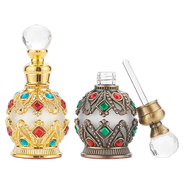 

PandaHall 2Pcs 2 Colors Arabian Style Vintage Glass Openable Perfume Essential Oil Bottle, Refillable Bottles, with Alloy Findings, Mixed...